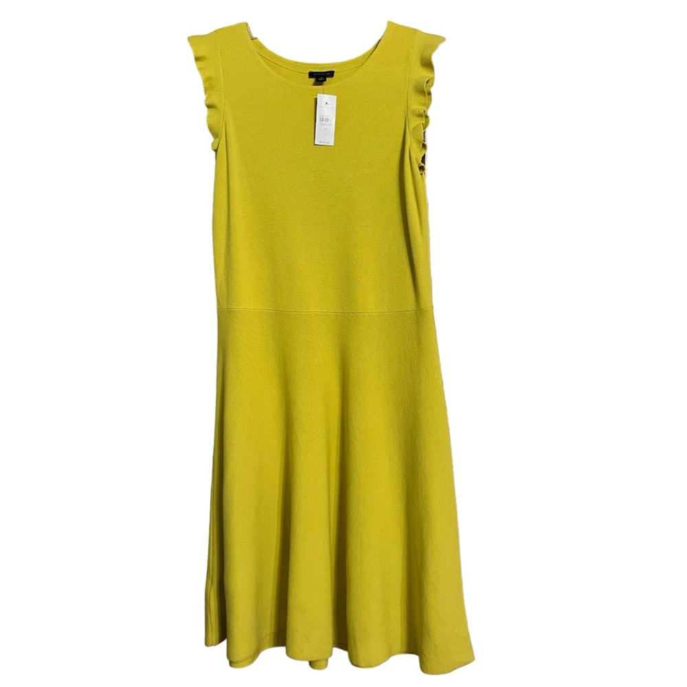 Ann Taylor Yellow Sleeveless Midi Dress with Ruffle Shoulders - Picture 2 of 9